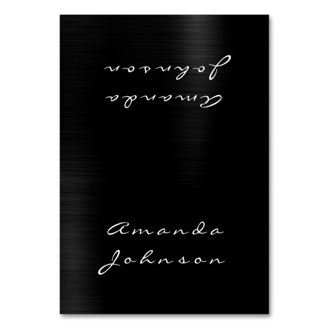 Minimal Black Metal Personalised Name Table Card (Front)