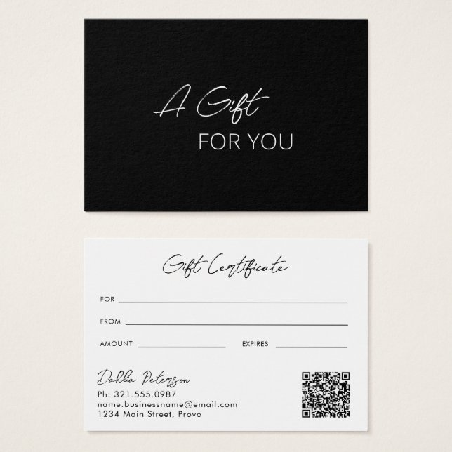 Minimal Black Modern Business Gift Certificate (Front & Back)