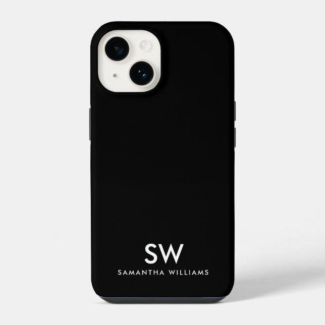 Minimal Black Modern Initial Monogram iPhone Case (Back)