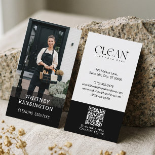 Minimal Black Modern Residential Cleaning Service  Business Card