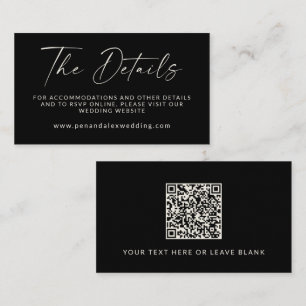 Minimal Black Modern Script Wedding QR Code Detail Enclosure Card