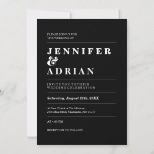 Minimal Black Modern Simple Wedding Invitations