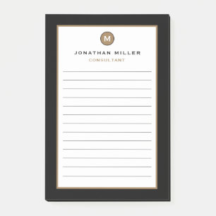 Minimal Black Monogram Lined Post-it Notes