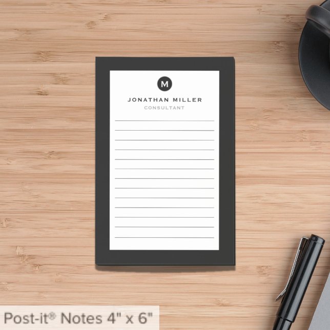 Minimal Black Monogram Lined Post-it Notes (Creator Uploaded)