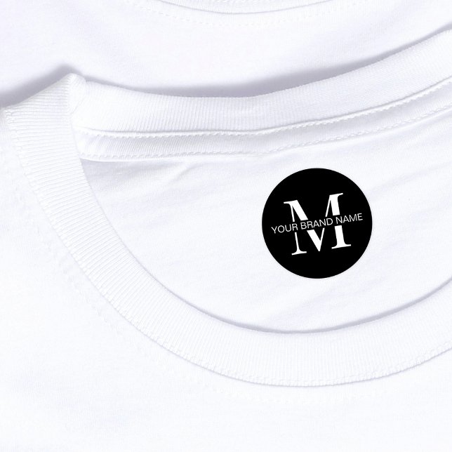Minimal Black Monogram Simple Waterproof Clothing (Minimalist black and white monogram clothing iron on labels)