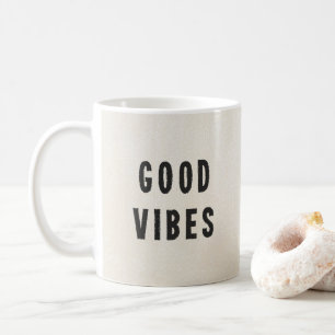 Minimal Black + Off-White Good Vibes Typography Coffee Mug