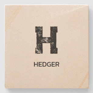 MINIMAL BLACK ONE LETTER MONOGRAM NAME SAND STONE COASTER