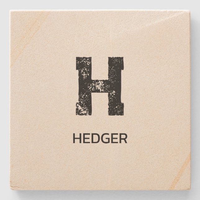 MINIMAL BLACK ONE LETTER MONOGRAM NAME SAND STONE COASTER (Front)
