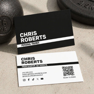 Minimal Black Personal Fitness Trainer Business Card
