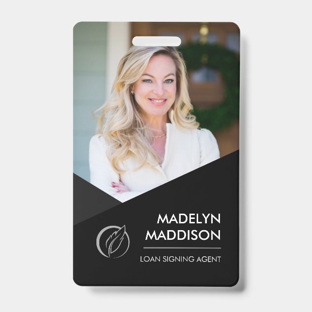 Minimal Black Photo Notary Signing Agent Badge ID Badge (Front)