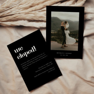 Minimal Black Photo Wedding Elopement & Reception Invitation