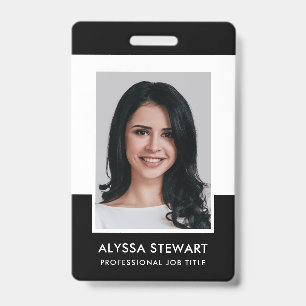 Minimal Black Professional Photo Employee Staff ID Badge