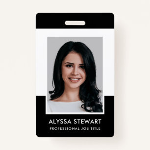 Minimal Black Professional Photo Employee Staff ID Badge