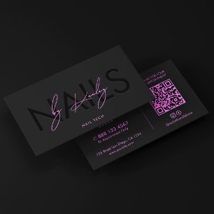 Minimal Black Purple Nail Tech Nails Studio Business Card