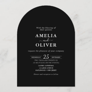 Minimal Black QR Arch Modern Weekend Wedding Invitation