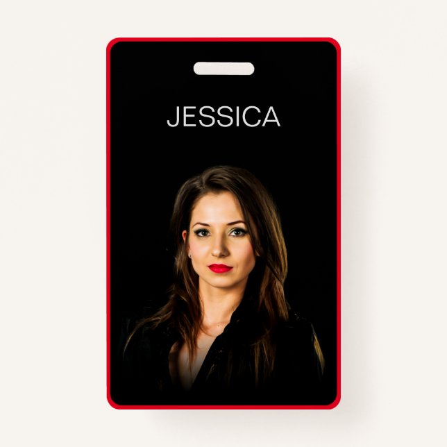 Minimal Black Red Corporate Employee Photo ID ID Badge (Front)