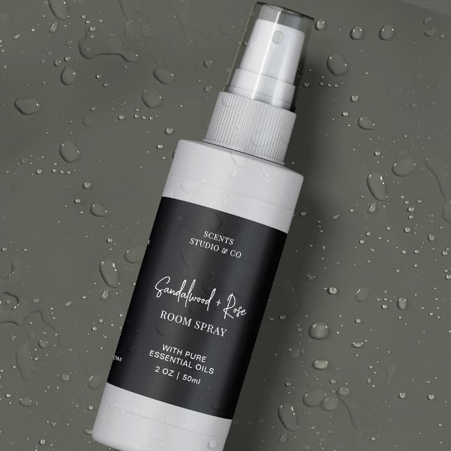 Minimal Black Room Spray Bottle Waterproof Label (Modern spray bottle waterproof label in black and white with fully customizable text and colors)