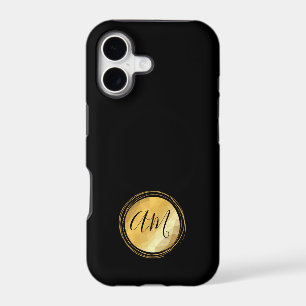 Minimal black round golden frame monogram