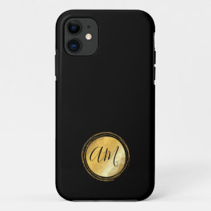 Minimal black round golden frame monogram  Case-Mate iPhone case