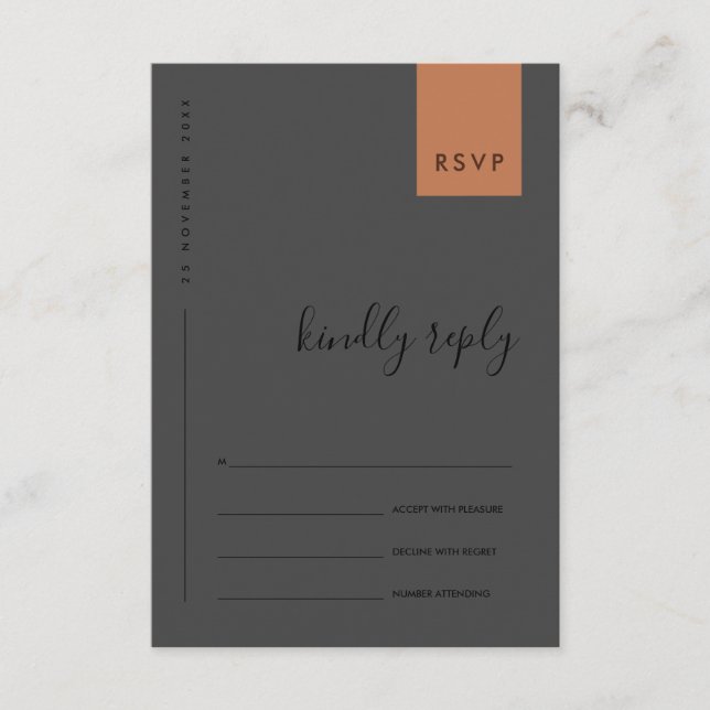 MINIMAL BLACK RUST ORANGE TYPOGRAPHY WEDDING RSVP ENCLOSURE CARD (Front)