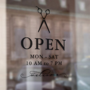 Minimal Black Scissors Welcome Open Hours