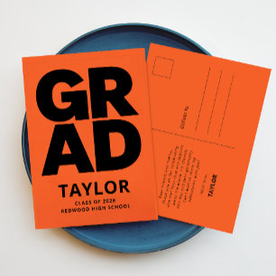 Minimal Black Script Grad Graduation Thank You Postcard