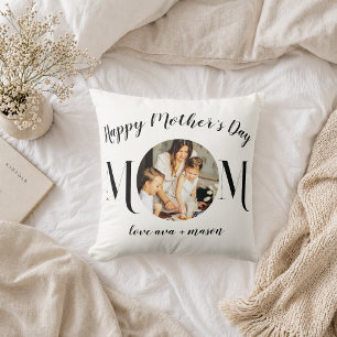 Minimal Black Script Mother's Day Photo Throw Cushion