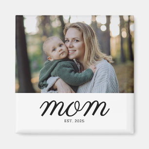 Minimal Black Script Mum Established Photo Magnet