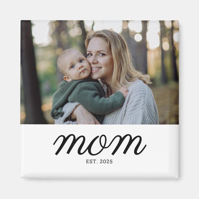 Minimal Black Script Mum Established Photo Magnet (Front)