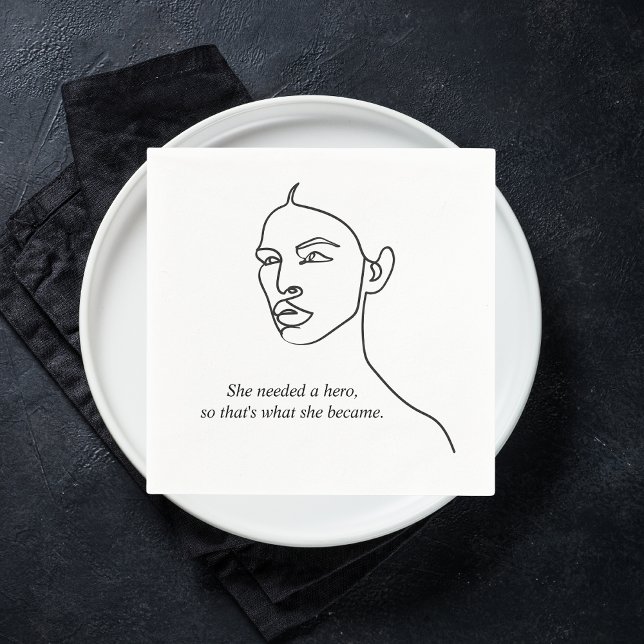 Minimal Black She Became A Hero Inspiration Girl  Napkin (Creator Uploaded)