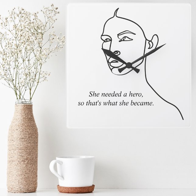 Minimal Black She Became A Hero Inspiration Girl  Square Wall Clock (Creator Uploaded)