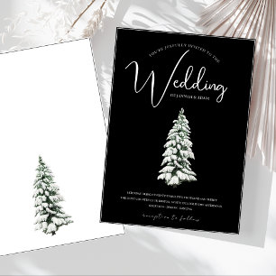 Minimal Black Snowy Pine Winter Wedding Invitation
