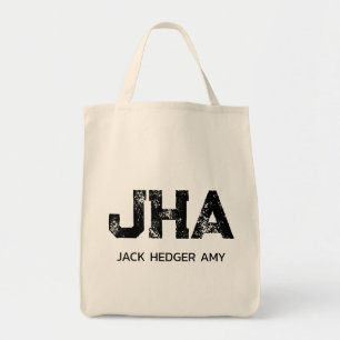 MINIMAL BLACK THREE LETTER MONOGRAM NAME NATURAL TOTE BAG