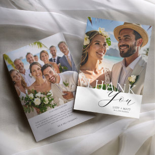 Minimal black & White 2 Photo Wedding Thank You Card