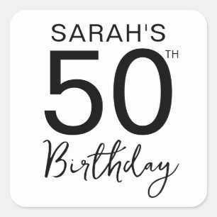 Minimal Black White 50th Birthday Party Square Sticker