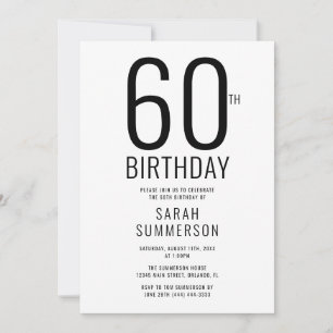 Minimal Black White 60th Birthday Party Invitation