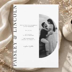 Minimal Black & White Arch Photo Wedding Invitation