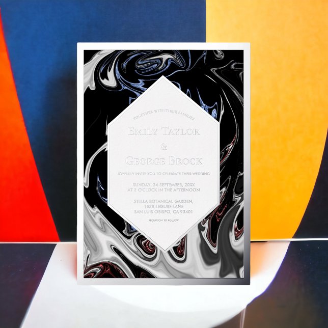 Minimal Black White Blue Abstract Wedding Silver (Creator Uploaded)