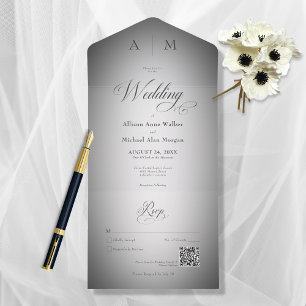 Minimal Black & White Blur Modern QR Code All In One Invitation