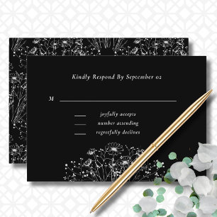 Minimal Black White Botanical Classic Wedding RSVP