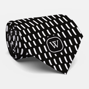 Minimal Black White Brush Strokes Monogram Initial Tie