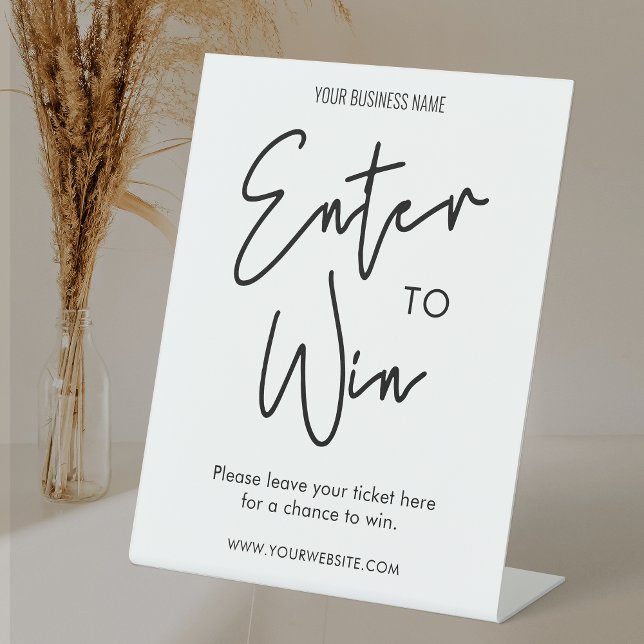 Minimal Black & White Business Event Raffle Pedestal Sign (Minimalist Black & White Raffle Pedestal Sign, perfect to finish your prize draw table set up)