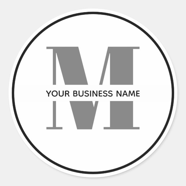 Minimal Black White Business Monogram Custom Logo Classic Round Sticker (Front)