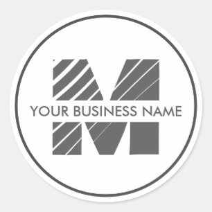 Minimal Black White Business Monogram Custom Logo Classic Round Sticker
