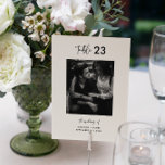 Minimal Black White Calligraphy Script Photo Table Number<br><div class="desc">Minimal Black White Calligraphy Script Wedding Table Number card,  customise this product with any table number you need and your image of choice plus names and wedding date. Also available as design option without image - have a look in my shop.</div>