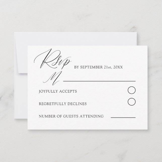 Minimal Black & White Calligraphy Wedding RSVP Card (Front)