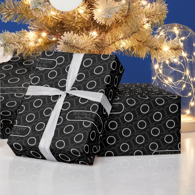 Minimal Black & White Camera Pattern Photography Wrapping Paper (Holidays)