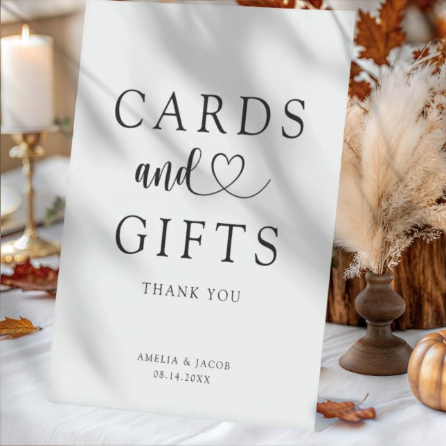 Minimal Black & White Cards & Gifts Wedding  Pedestal Sign (Creator Uploaded)