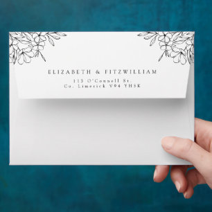 Minimal Black White Cherry Blossom Border Wedding  Envelope