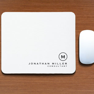 Minimal Black White Classic Monogrammed Mouse Pad
